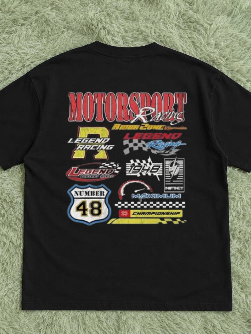 Gildan Black Motorsport Racing Graphic Tee with Red & Yellow Accents